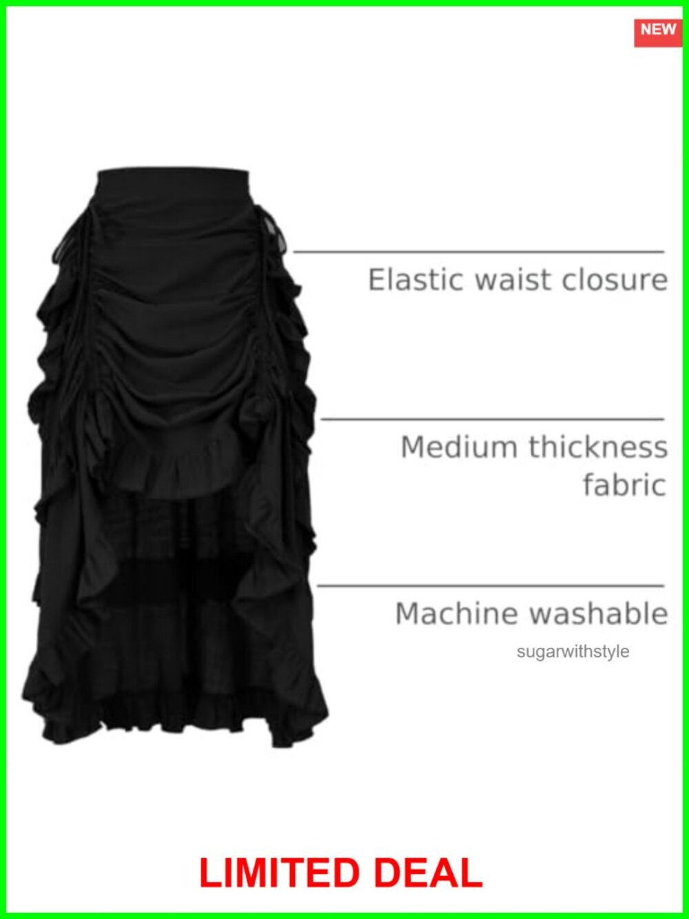 Women's Renaissance Steampunk Skirt High-Low Ruffle Drawstring Maxi - Picture 3 of 6